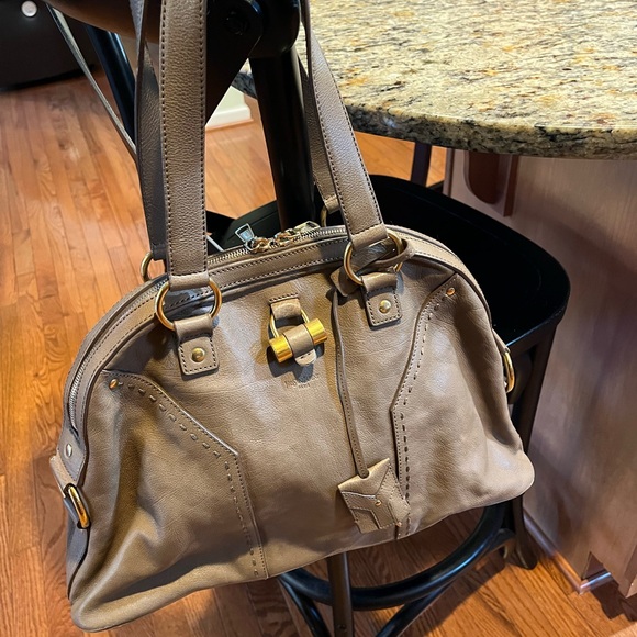 Saint Laurent Taupe Leather Dome Satchel with Gold Hardware - Picture 2 of 8